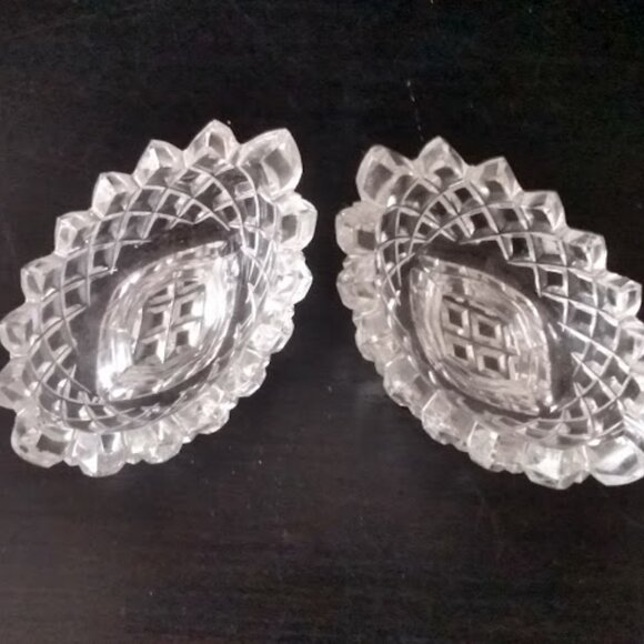 Antique Lead Crystal  Boat Shape Waffle Open Salt and Pepper Set - Picture 7 of 11
